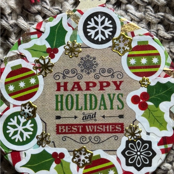 2 new 2.75”x2.75” Handmade Wooden Xmas ornaments “Merry & Bright”&”Happy…” $18 - Picture 3 of 9